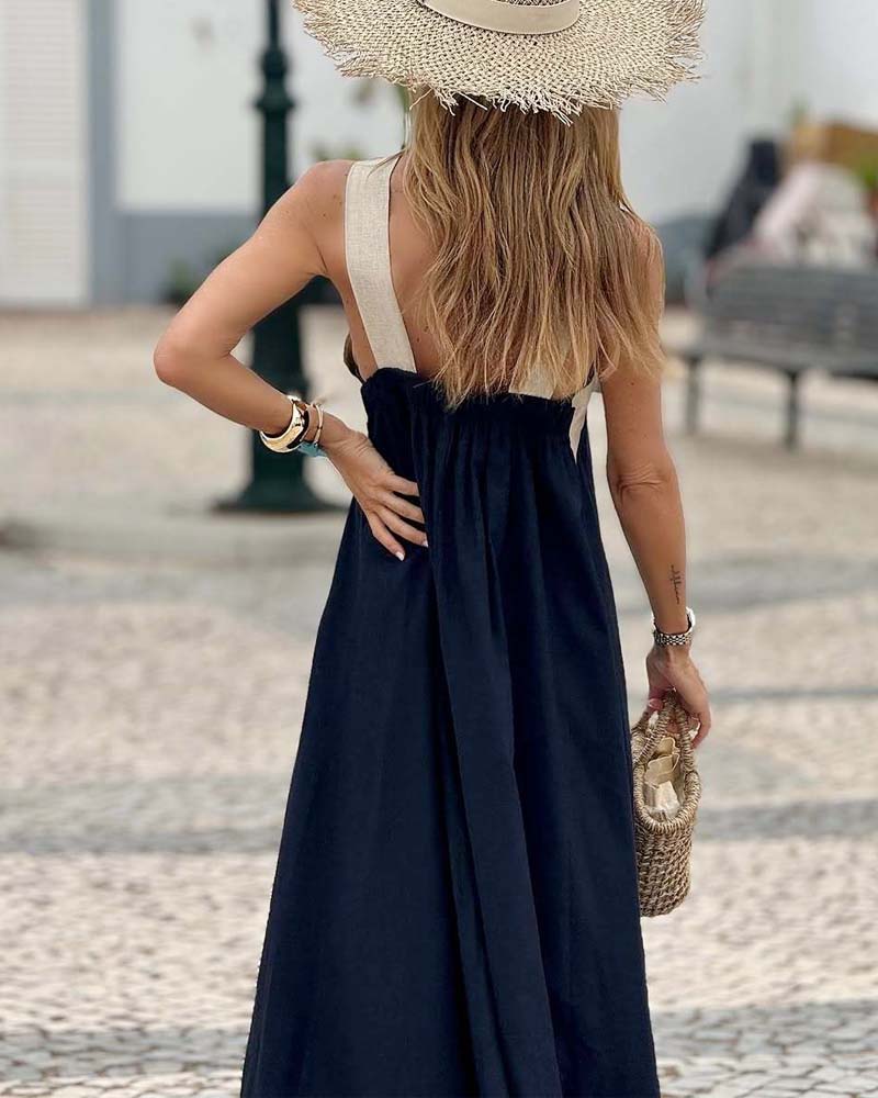 Heidi-Mode | Kreuzförmig Rückenfreies Elegantes Kleid mit Kontrastfarbe