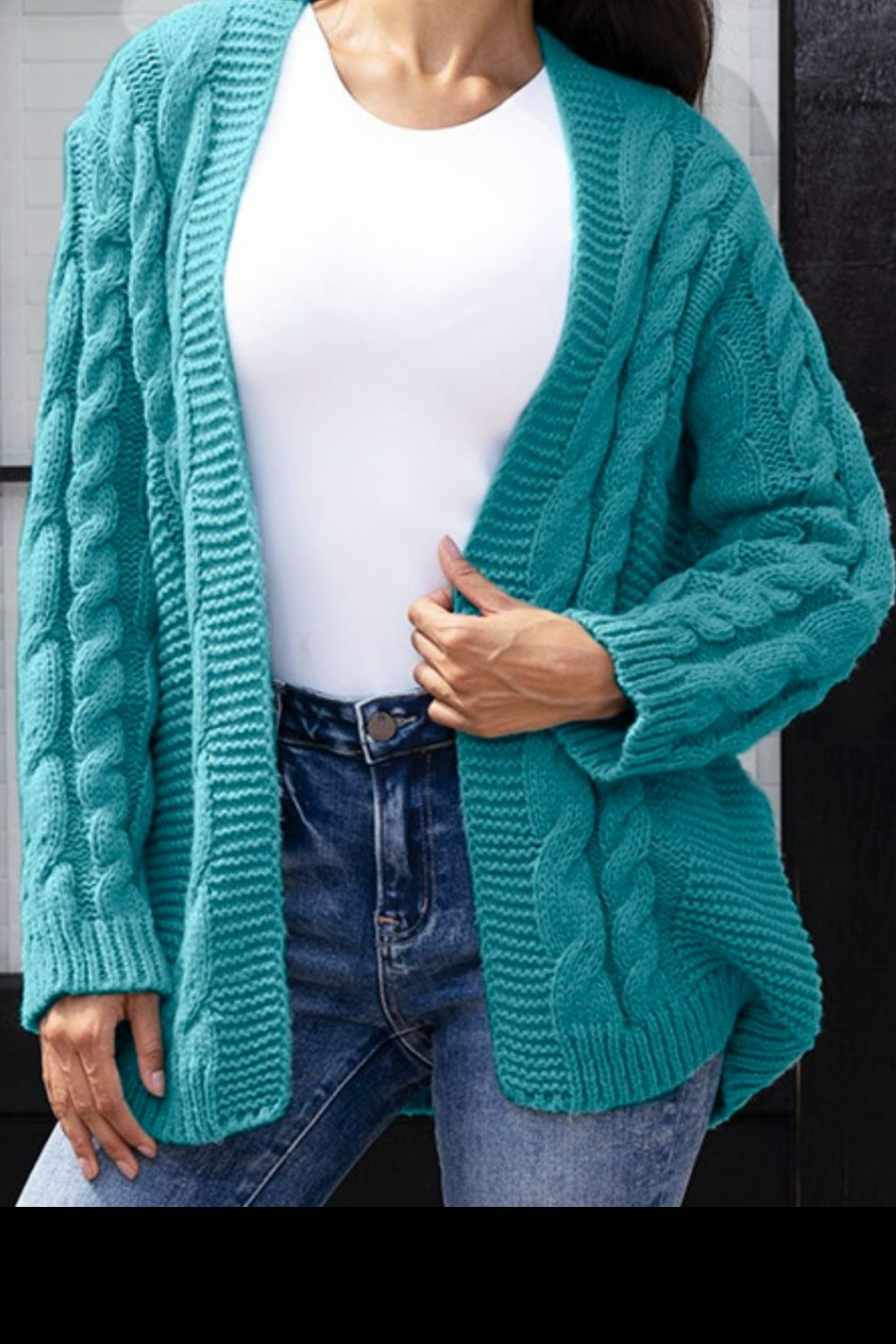 Heidi-Mode | Offene Front Zopfmuster Strickjacke