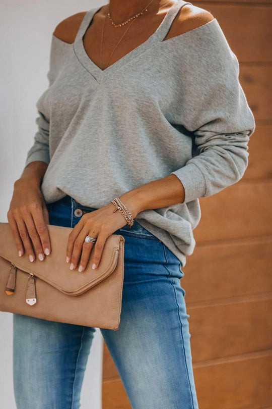 Heidi-Mode | Fashion Casual Solid Patchwork V-Ausschnitt Tops