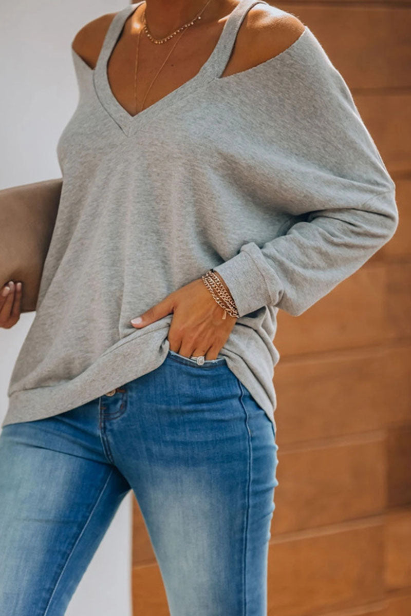 Heidi-Mode | Fashion Casual Solid Patchwork V-Ausschnitt Tops