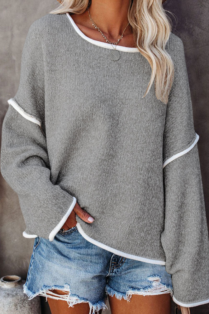 Heidi-Mode | Fashion Street Einfarbige Patchwork O-Ausschnitt Pullover - 3 Farben