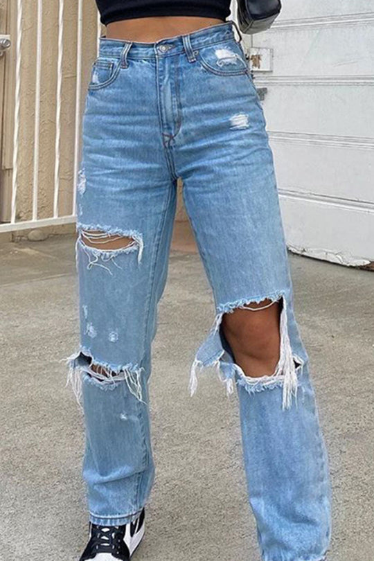 Hohe Taille zerrissene Jeanshose