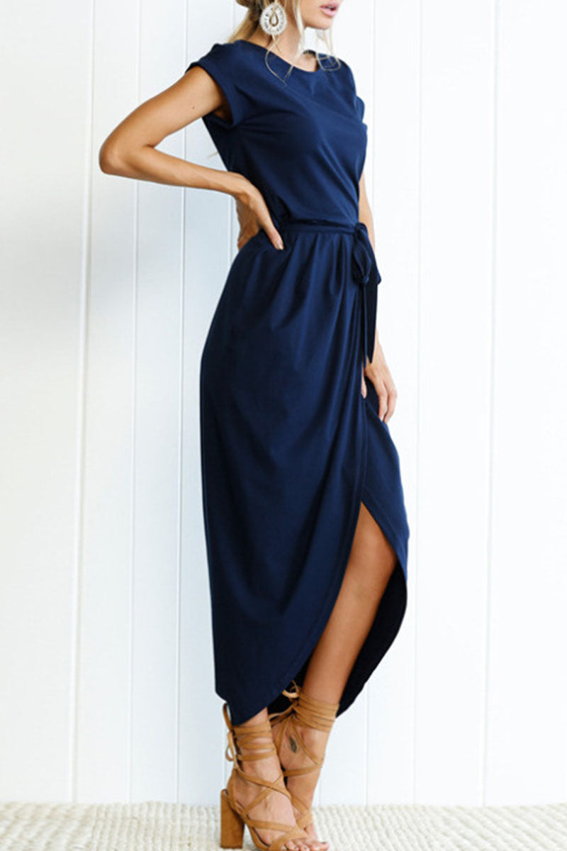 lässiges Rundhals unregelmäßiges Kleid