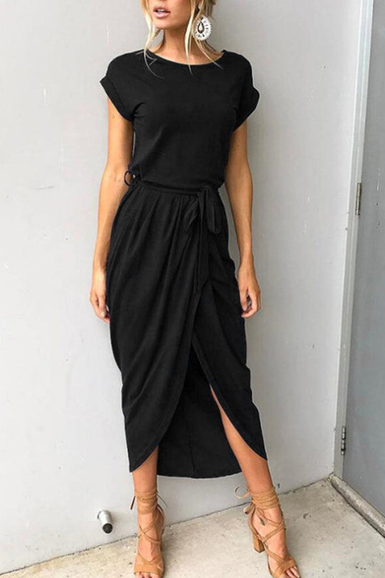 lässiges Rundhals unregelmäßiges Kleid