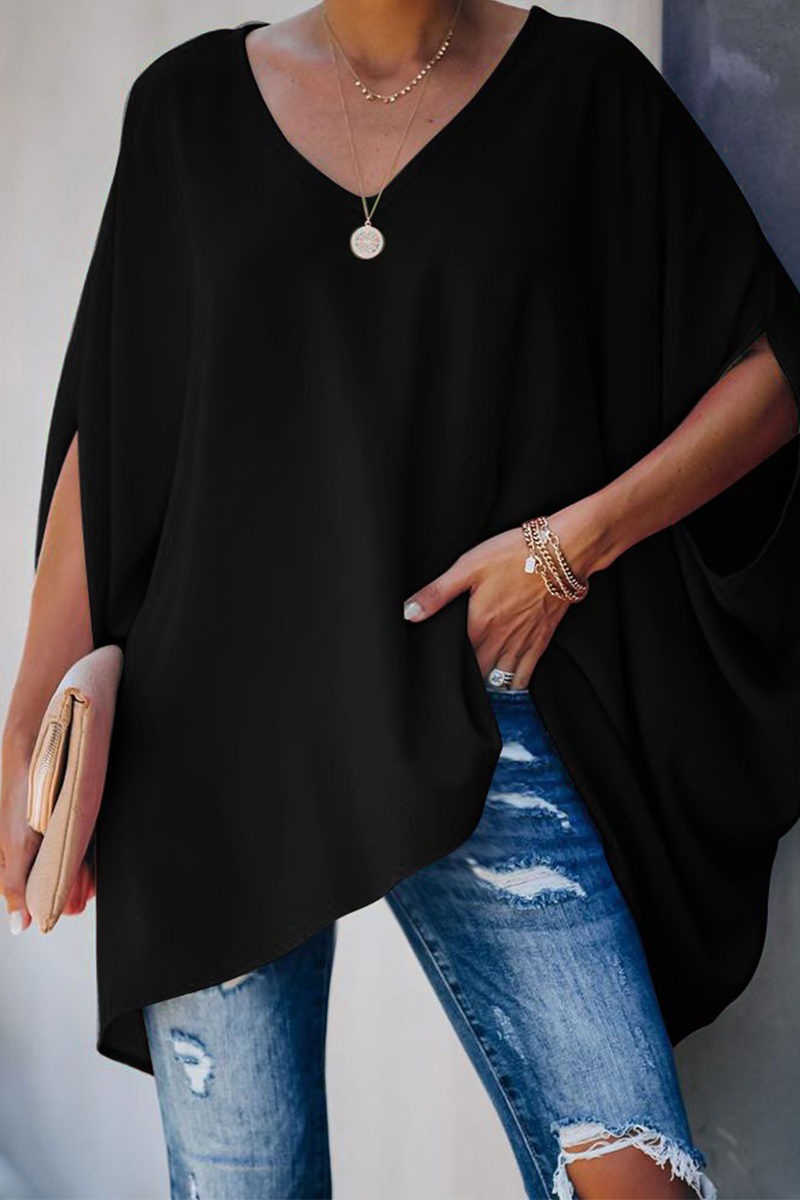 Heidi-Mode | Lässige Einfarbige V-Neck T-Shirts - 5 Farben