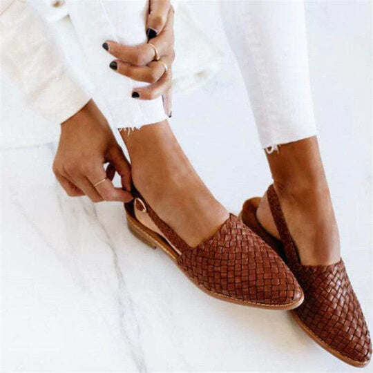 Antike Geflochtene Leder Spitz Ballerinas