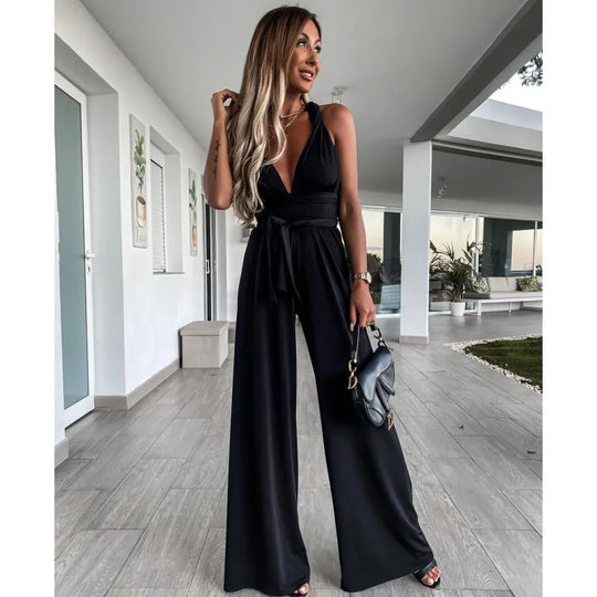 Lockere Jumpsuits mit Neckholder-Ausschnitt und schlichter Straßenbandage