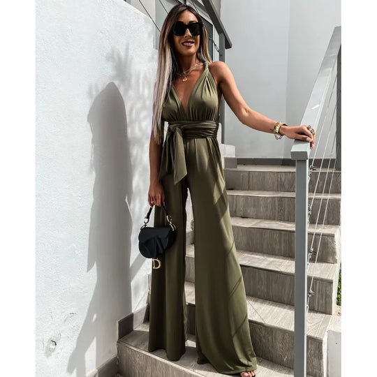 Lockere Jumpsuits mit Neckholder-Ausschnitt und schlichter Straßenbandage