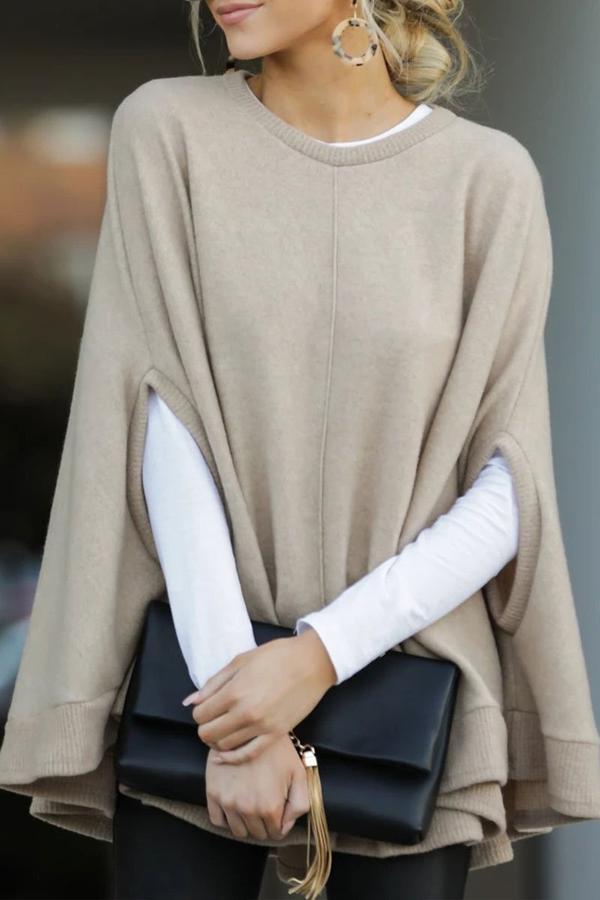 Heidi-Mode | Lässige Einfarbige Pullover O-Ausschnitt Pullover - 5 Farben