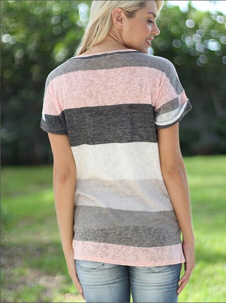 Damen Freizeit T-Shirt mit V-Ausschnitt und Tasche Heidi-Mode