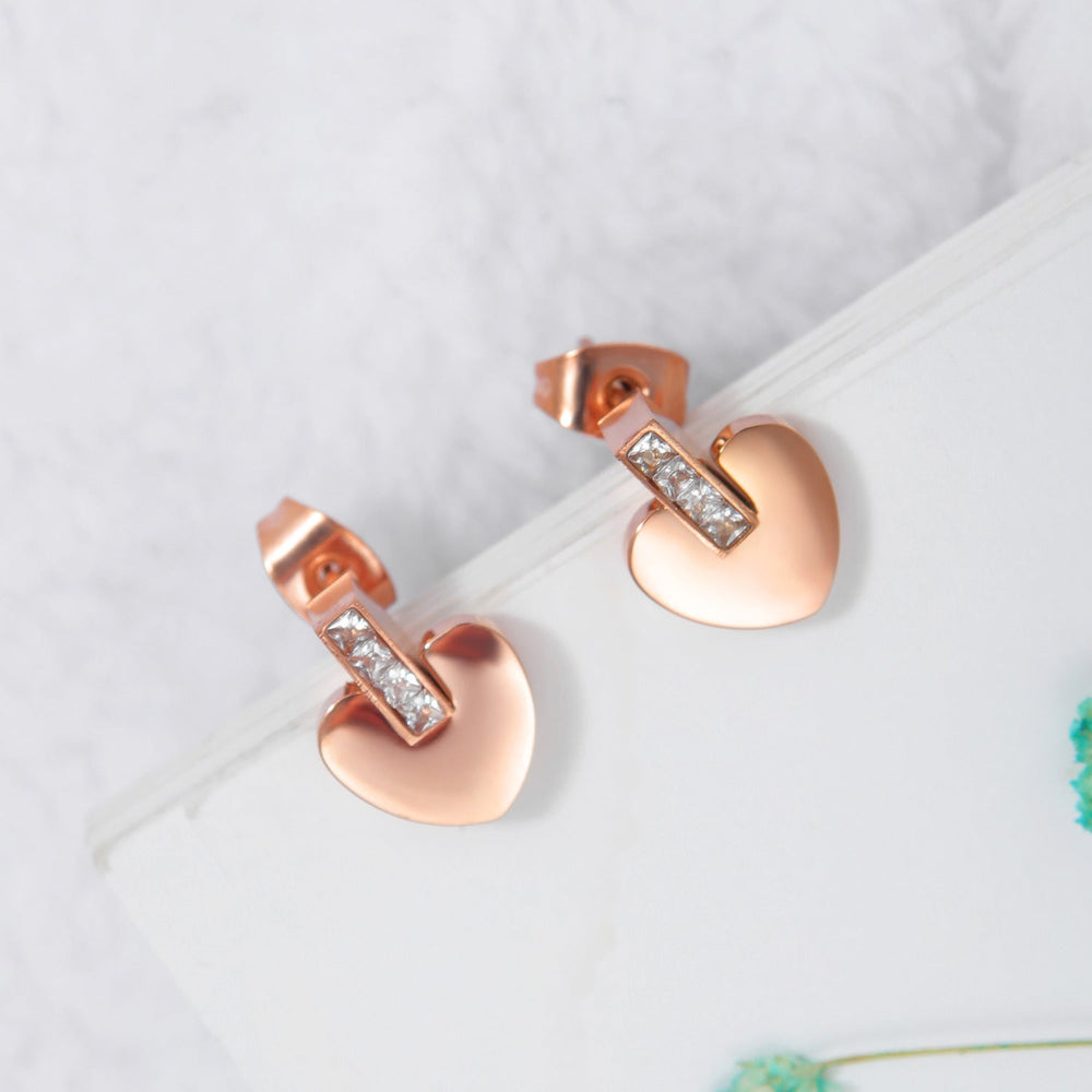 Heidi-Mode | Titanstahl Roségold Herz Zirkon Stecker Ohrringe