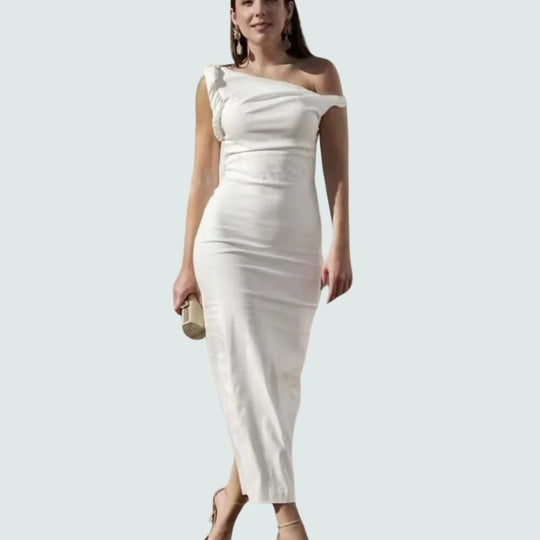 Asymmetrisches Midi-Kleid mit einem Schulter