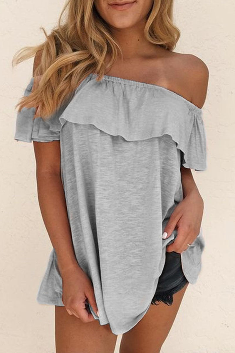 off-shoulder Lotusblatt kurze Ärmel lockeres Oberteil