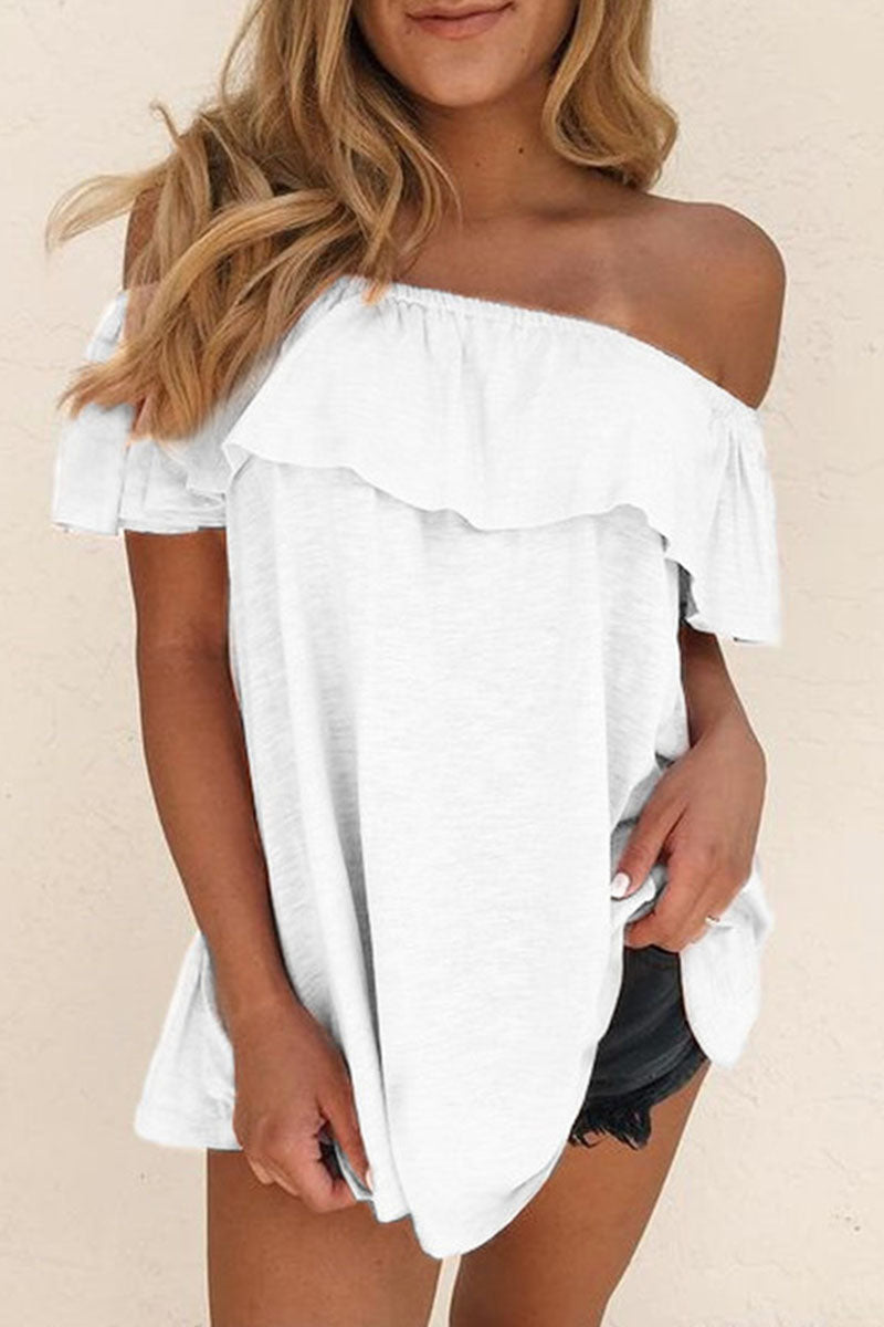 off-shoulder Lotusblatt kurze Ärmel lockeres Oberteil