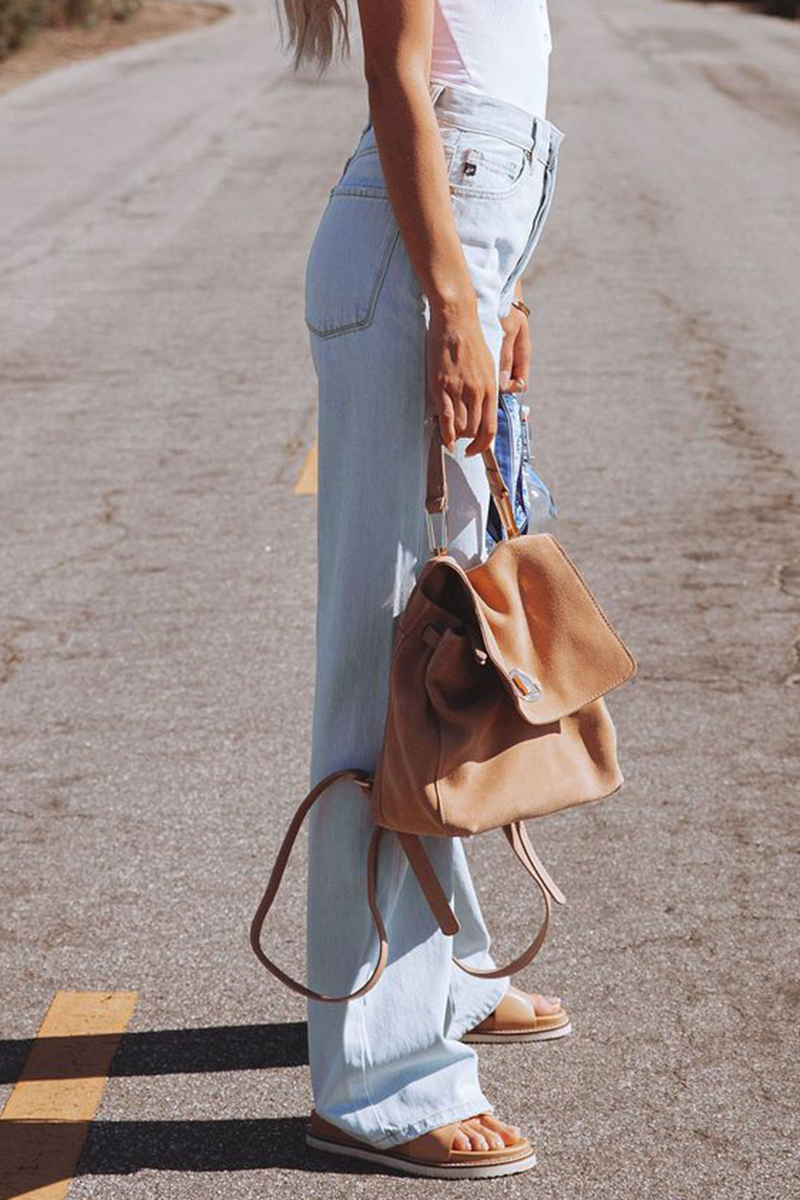 Heidi-Mode | Street Solid Ripped Make Old Straight Mid Taille Weit Bein Einfarbige Hosen - 3 Farben