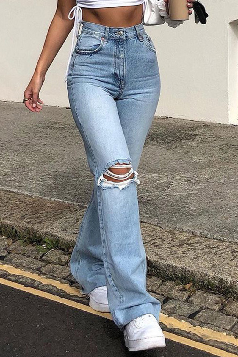 Heidi-Mode | Street Solid Ripped Make Old Boot Cut Bottoms- 3 Farben