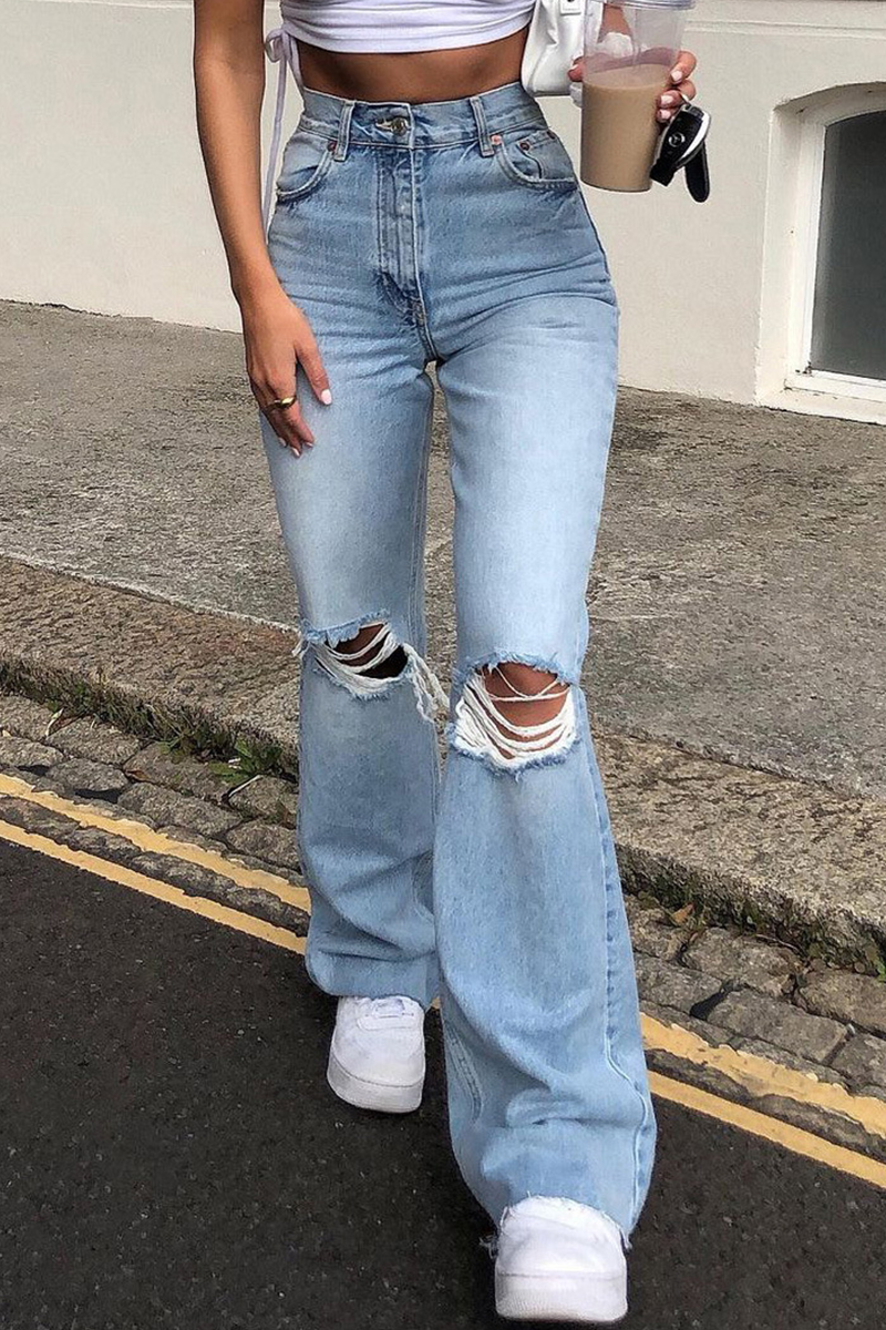 Heidi-Mode | Street Solid Ripped Make Old Boot Cut Bottoms- 3 Farben