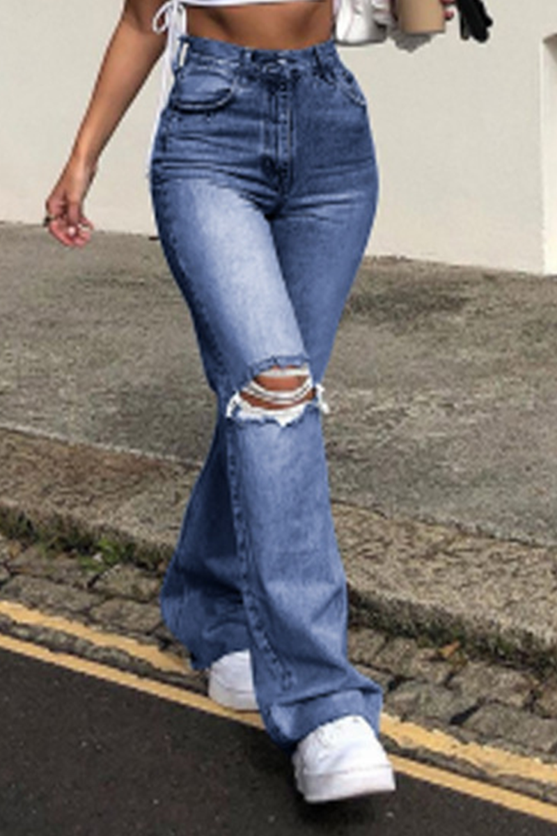 Heidi-Mode | Street Solid Ripped Make Old Boot Cut Bottoms- 3 Farben