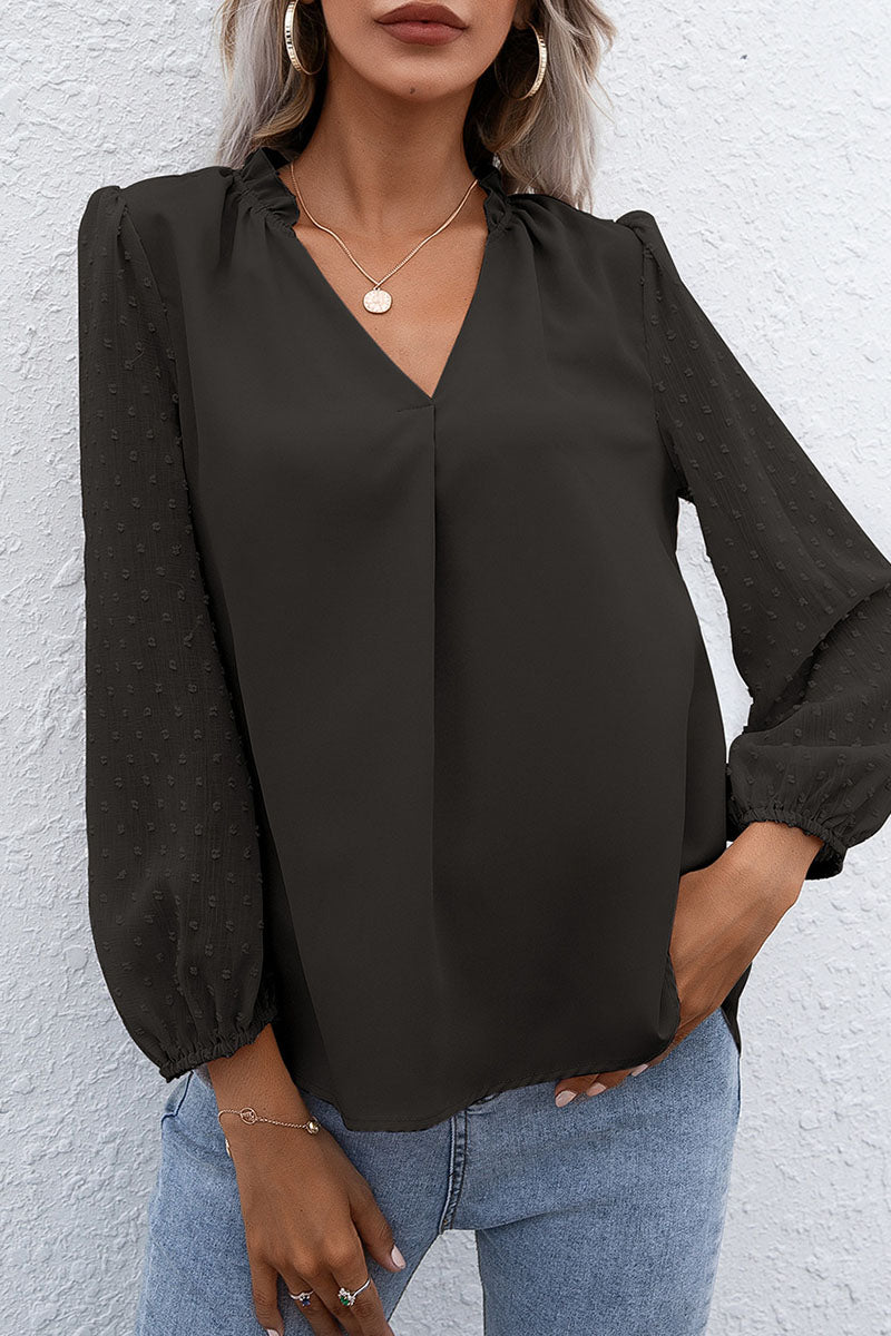 Heidi-Mode | Modisch Lässig Einfarbig Patchwork V-Ausschnitt Tops- 3 Farben