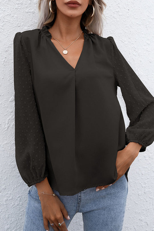 Heidi-Mode | Modisch Lässig Einfarbig Patchwork V-Ausschnitt Tops- 3 Farben