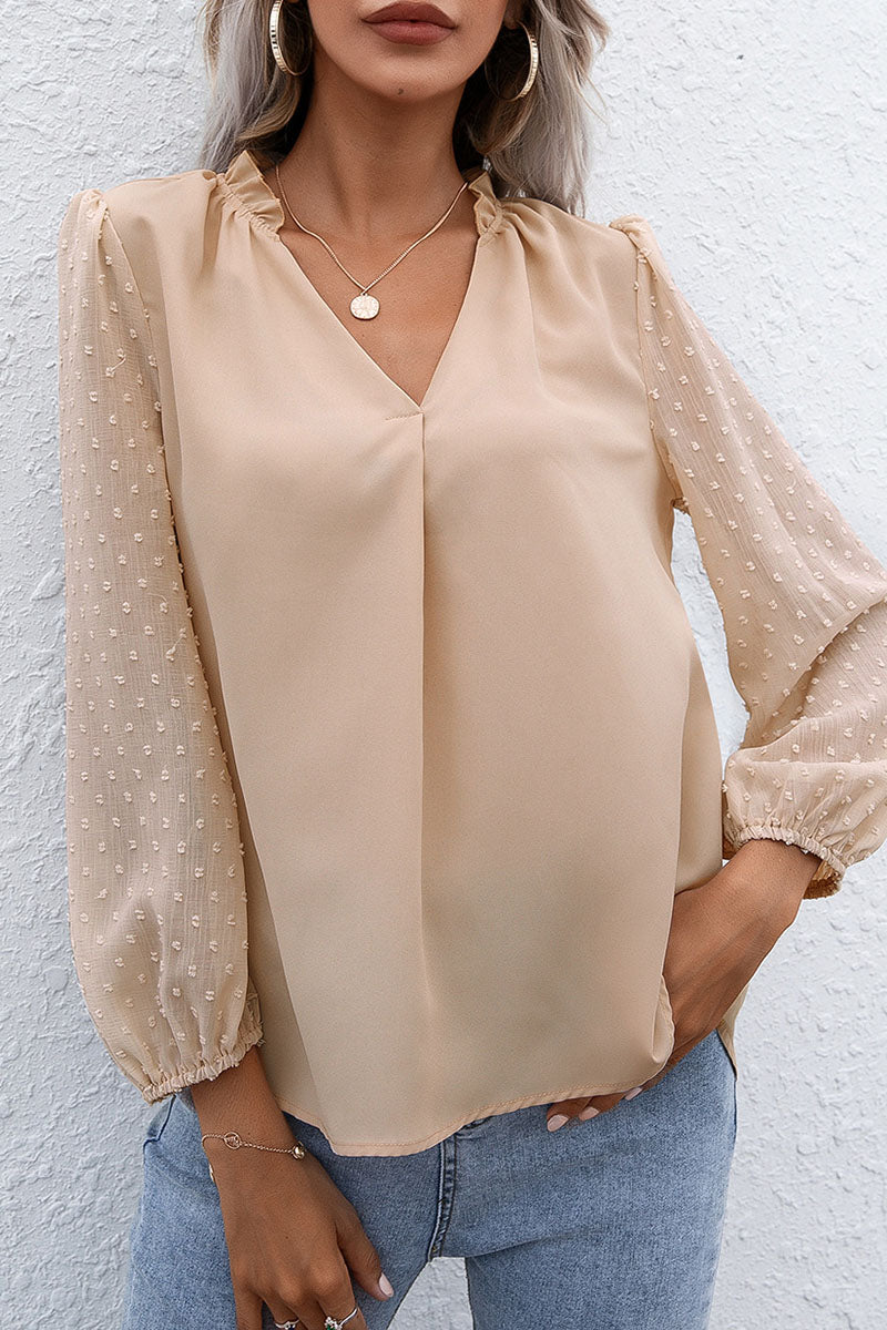Heidi-Mode | Modisch Lässig Einfarbig Patchwork V-Ausschnitt Tops- 3 Farben