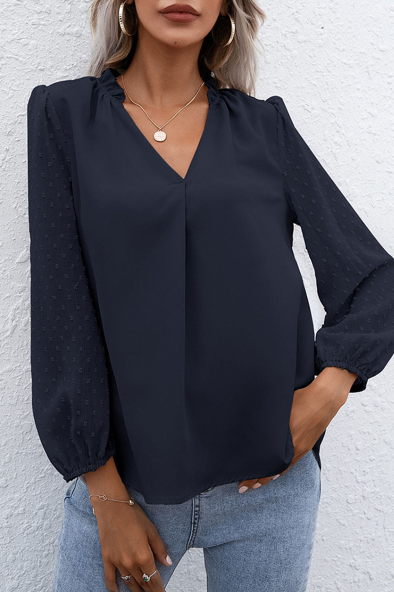 Heidi-Mode | Modisch Lässig Einfarbig Patchwork V-Ausschnitt Tops- 3 Farben