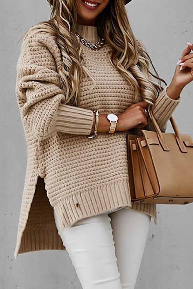 Heidi-Mode | Fashion Street Solide Schlitz O-Hals Pullover - 4 Farben