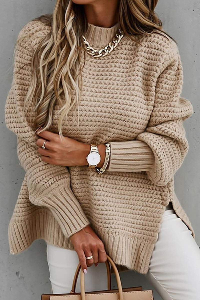 Heidi-Mode | Fashion Street Solide Schlitz O-Hals Pullover - 4 Farben