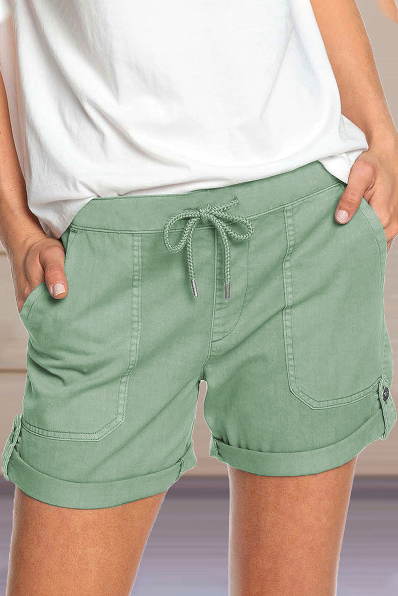 Shorts mit verstellbarem Taillenkordelzug und umgeschlagenem Saum