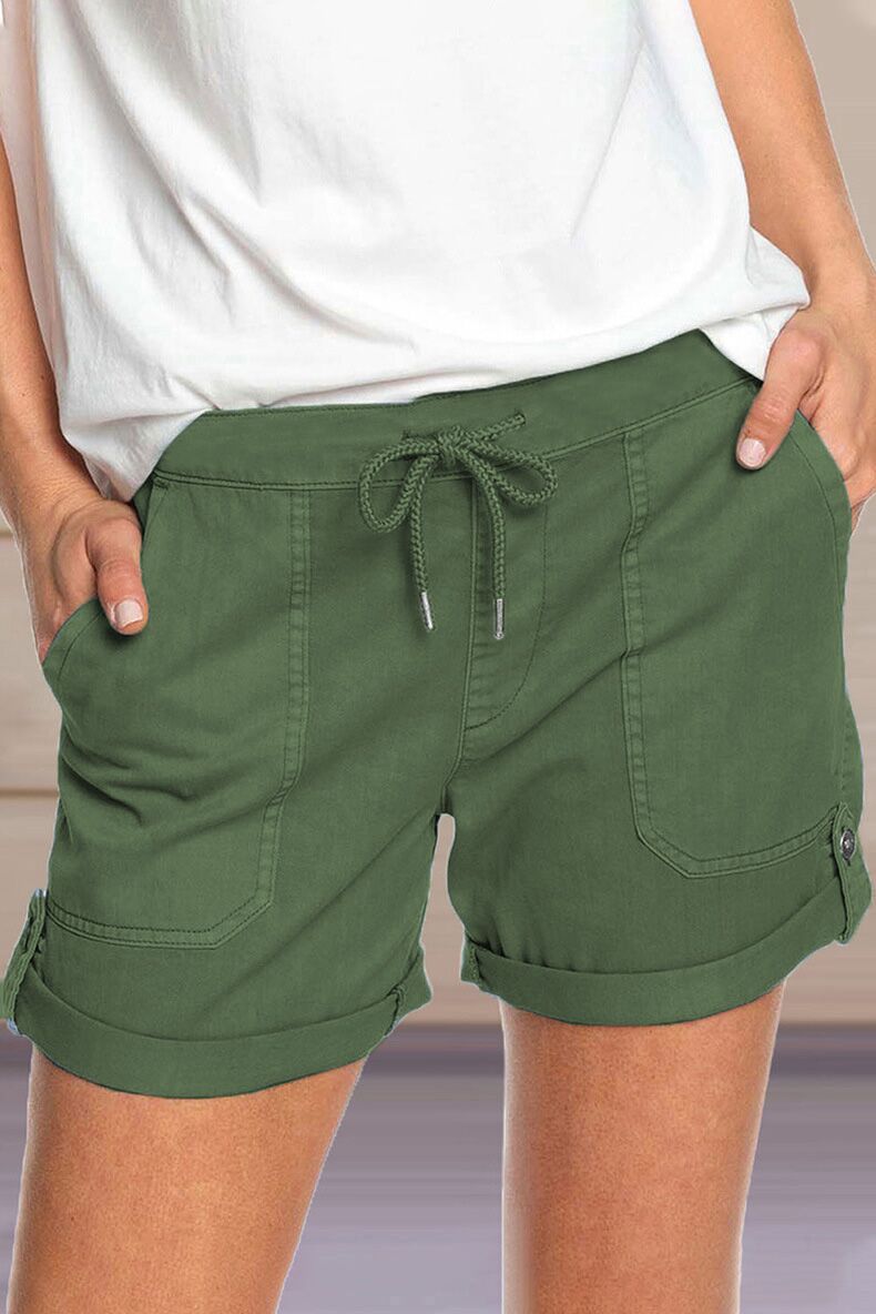 Shorts mit verstellbarem Taillenkordelzug und umgeschlagenem Saum