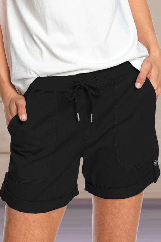 Shorts mit verstellbarem Taillenkordelzug und umgeschlagenem Saum