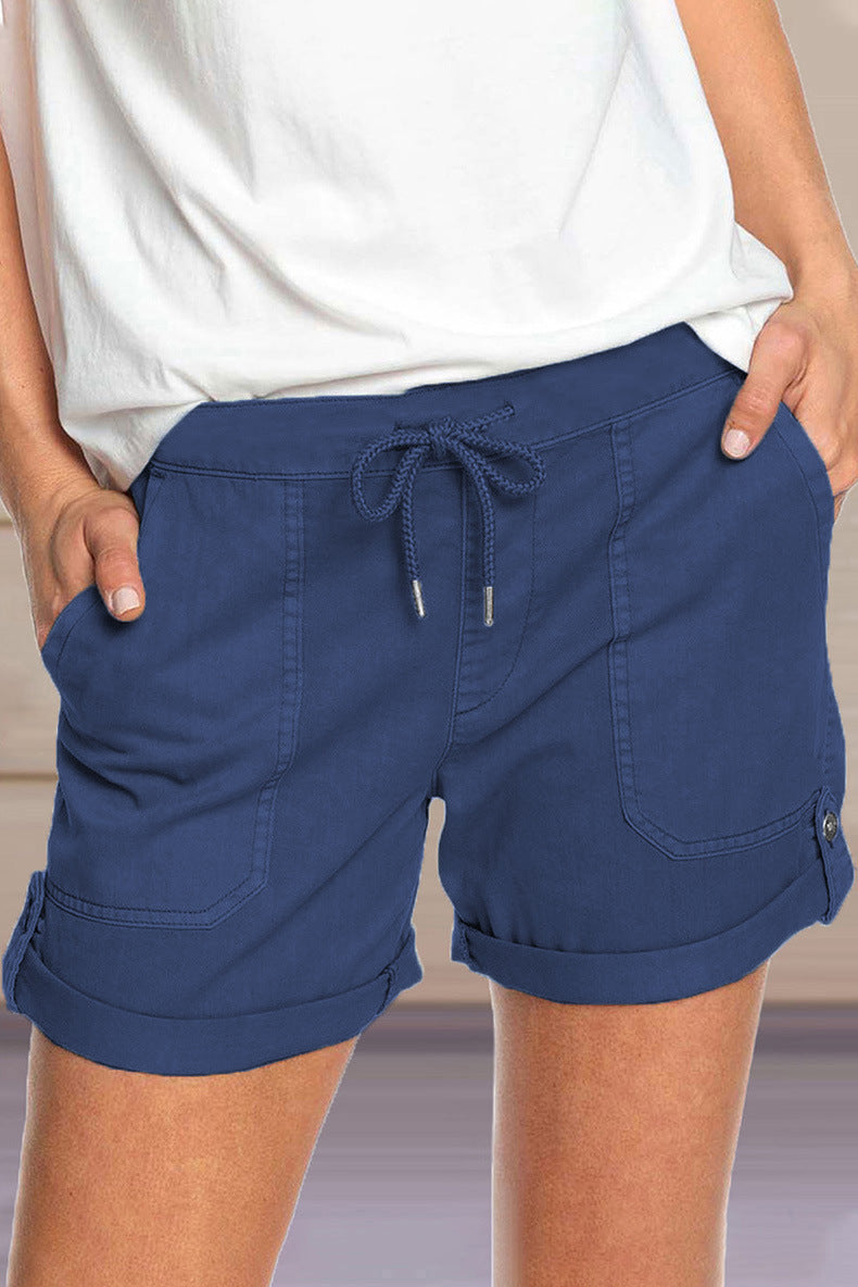 Shorts mit verstellbarem Taillenkordelzug und umgeschlagenem Saum