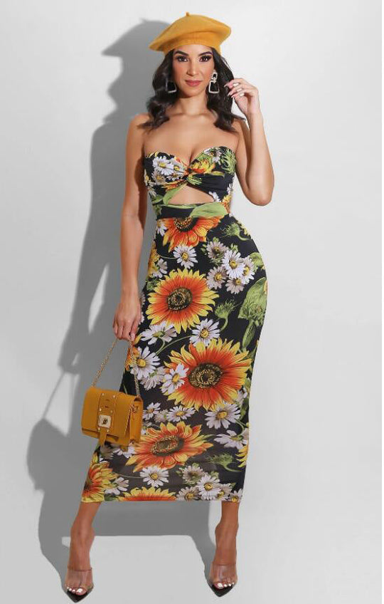 Heidi Tube Top Ausschnitt Kleid Sunflower Print