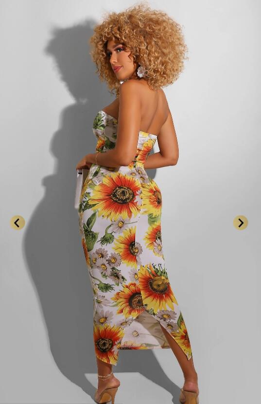 Heidi Tube Top Ausschnitt Kleid Sunflower Print