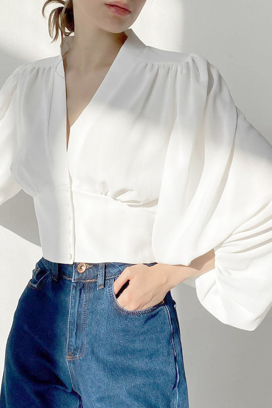 Heidi-Mode | Fashion Street Unifarben Patchwork V-Ausschnitt Blusen