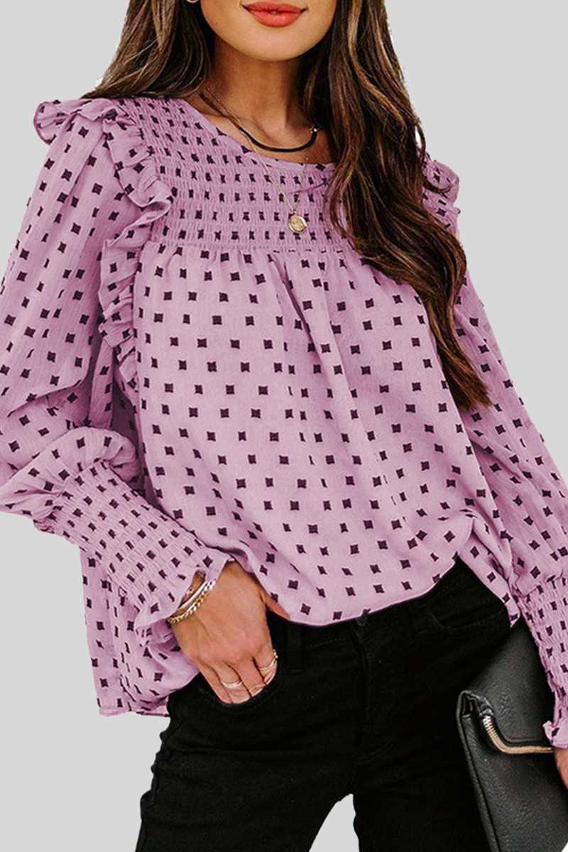 Heidi-Mode | Lässig Elegante Print Patchwork Schnür-Selvage O-Ausschnitt Tops - 4 Farben