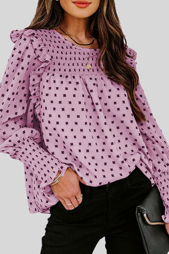 Heidi-Mode | Lässig Elegante Print Patchwork Schnür-Selvage O-Ausschnitt Tops - 4 Farben