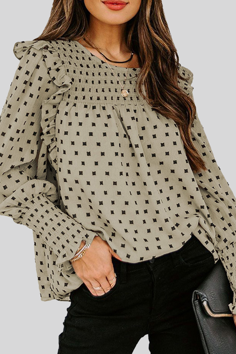 Heidi-Mode | Lässig Elegante Print Patchwork Schnür-Selvage O-Ausschnitt Tops - 4 Farben