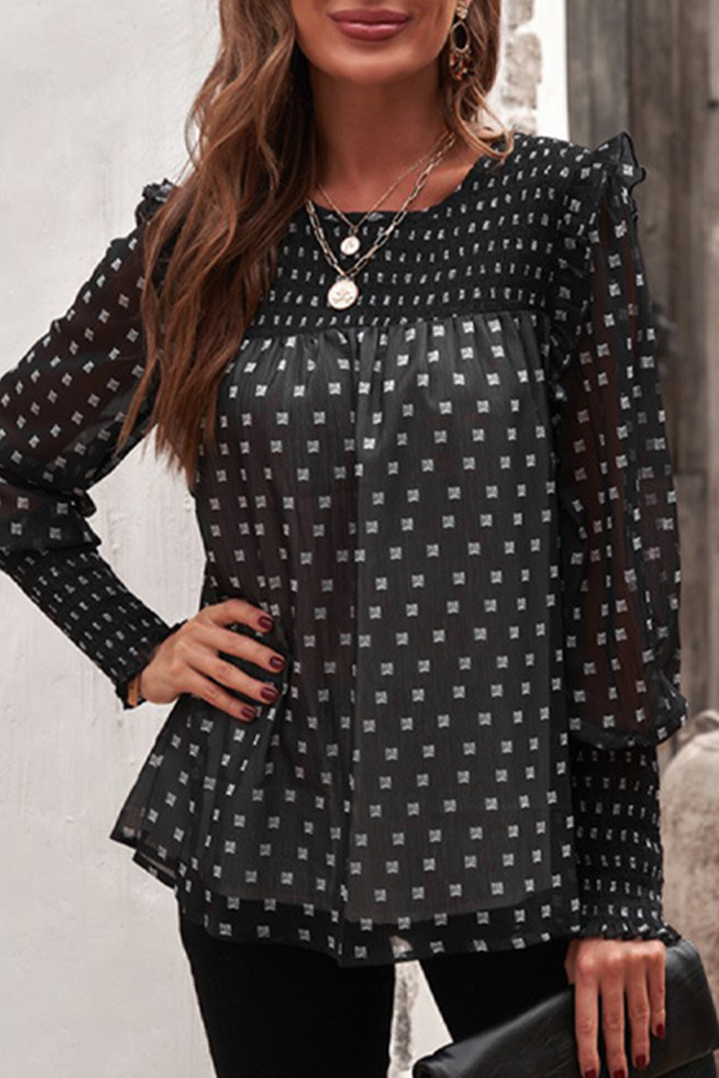 Heidi-Mode | Lässig Elegante Print Patchwork Schnür-Selvage O-Ausschnitt Tops - 4 Farben