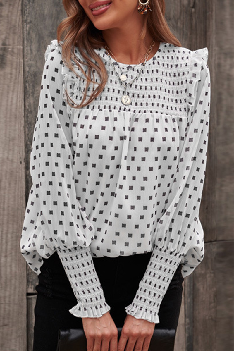 Heidi-Mode | Lässig Elegante Print Patchwork Schnür-Selvage O-Ausschnitt Tops - 4 Farben