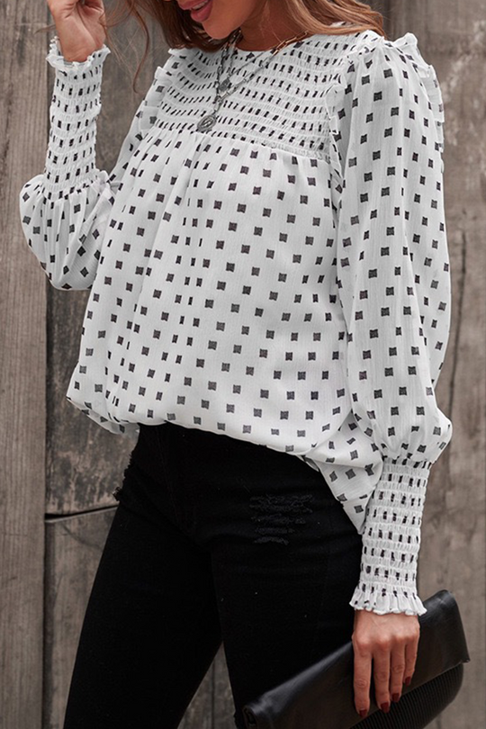 Heidi-Mode | Lässig Elegante Print Patchwork Schnür-Selvage O-Ausschnitt Tops - 4 Farben