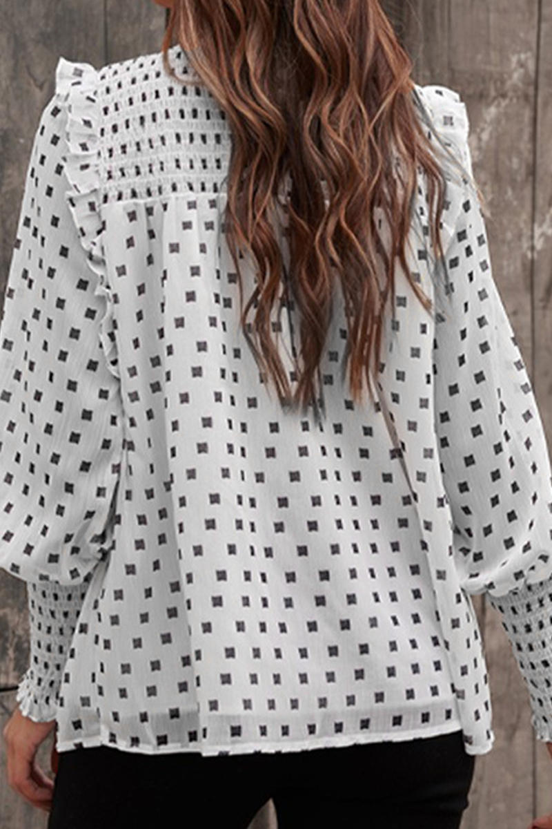 Heidi-Mode | Lässig Elegante Print Patchwork Schnür-Selvage O-Ausschnitt Tops - 4 Farben
