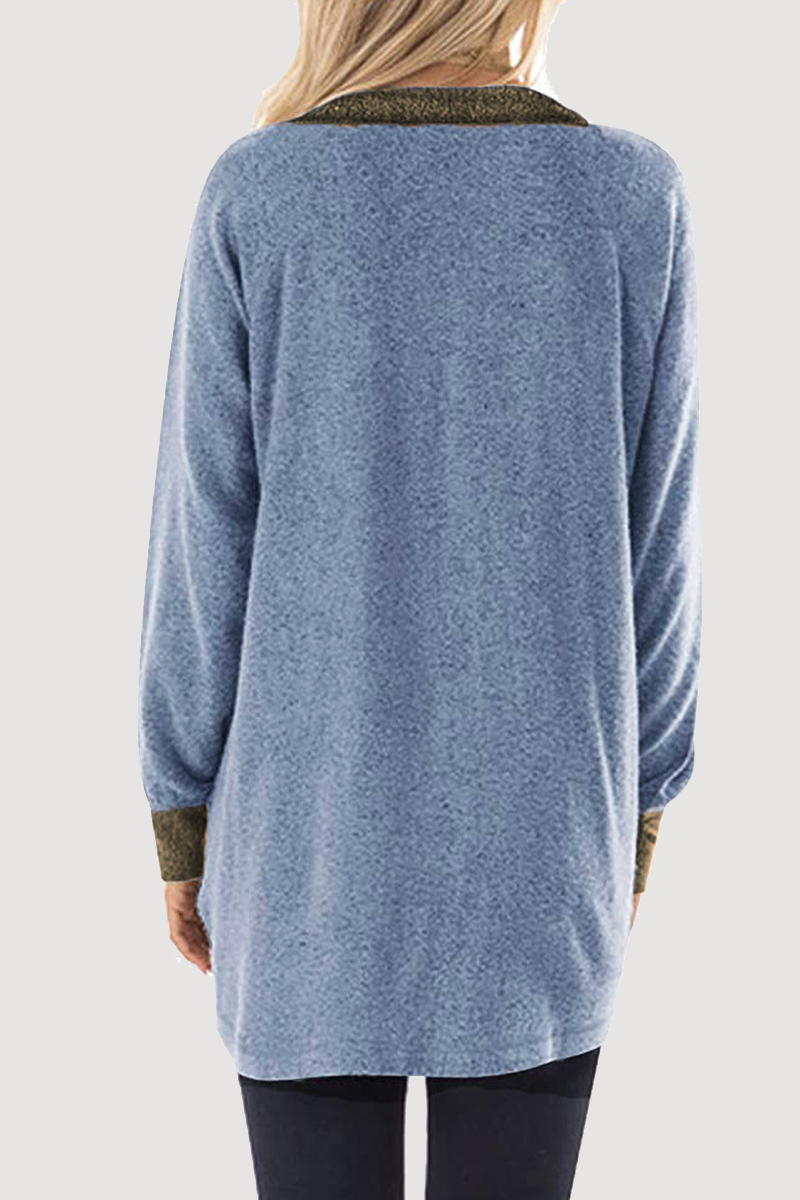 Heidi-Mode | Lässige Patchwork Pocket Reißverschluss Umklappkragen Tops - 4 Farben