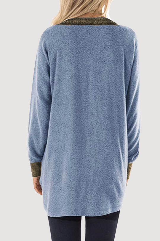 Heidi-Mode | Lässige Patchwork Pocket Reißverschluss Umklappkragen Tops - 4 Farben