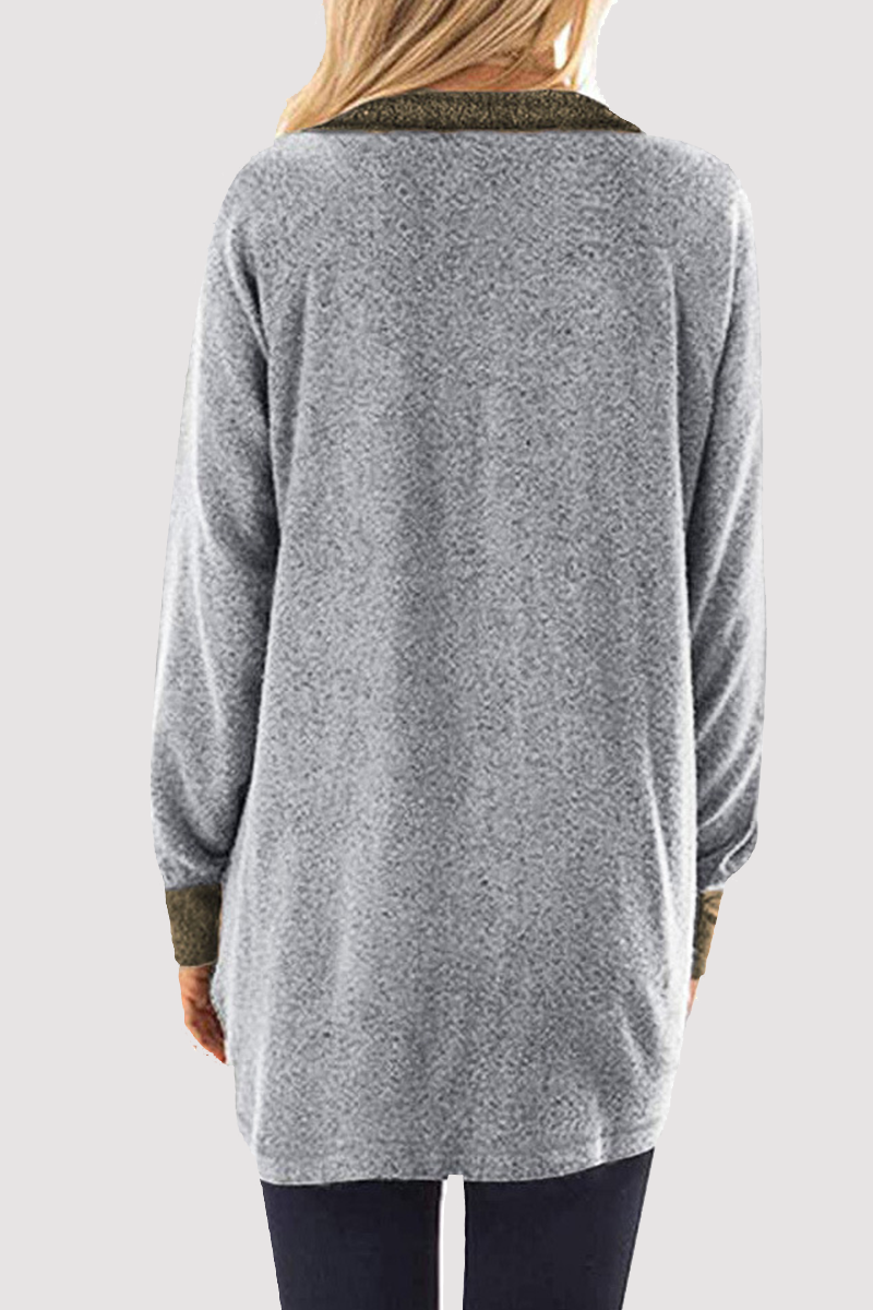Heidi-Mode | Lässige Patchwork Pocket Reißverschluss Umklappkragen Tops - 4 Farben