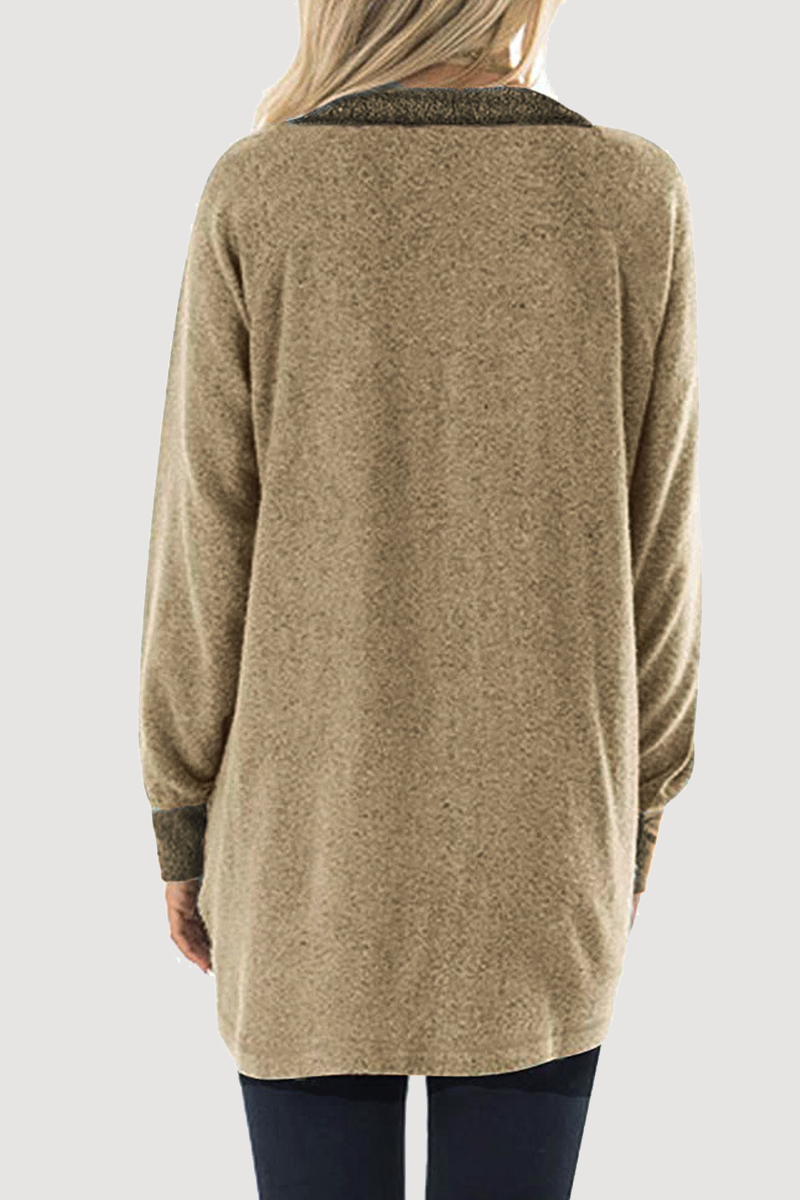 Heidi-Mode | Lässige Patchwork Pocket Reißverschluss Umklappkragen Tops - 4 Farben