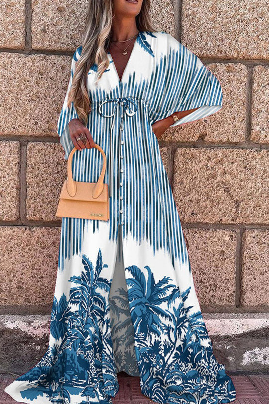 Heidi-Mode | Elegant Print Split Joint V-Ausschnitt A-Linie Kleider