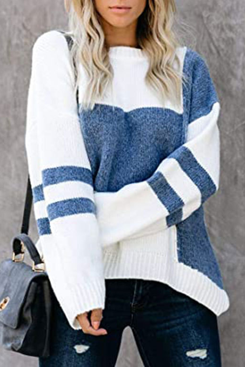 Heidi-Mode | Lässige Patchwork Kontrast O-Ausschnitt Tops Pullover - 5 Farben