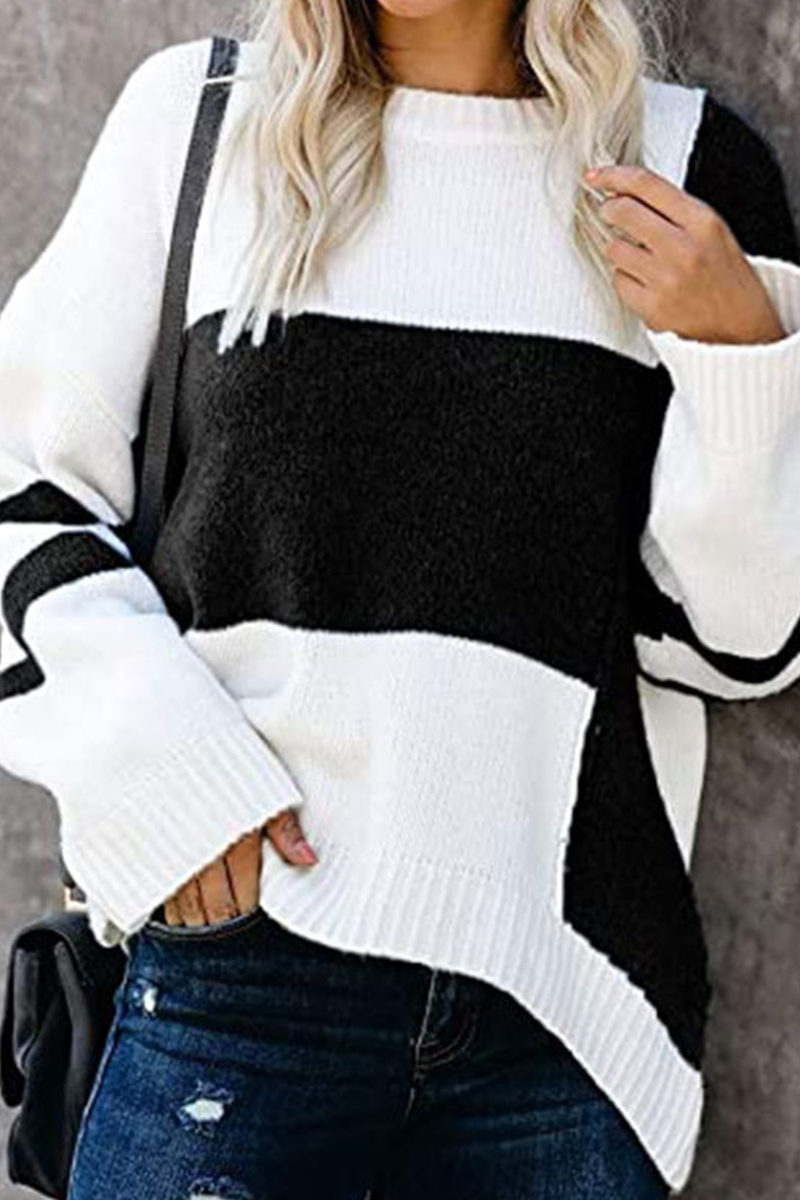 Heidi-Mode | Lässige Patchwork Kontrast O-Ausschnitt Tops Pullover - 5 Farben