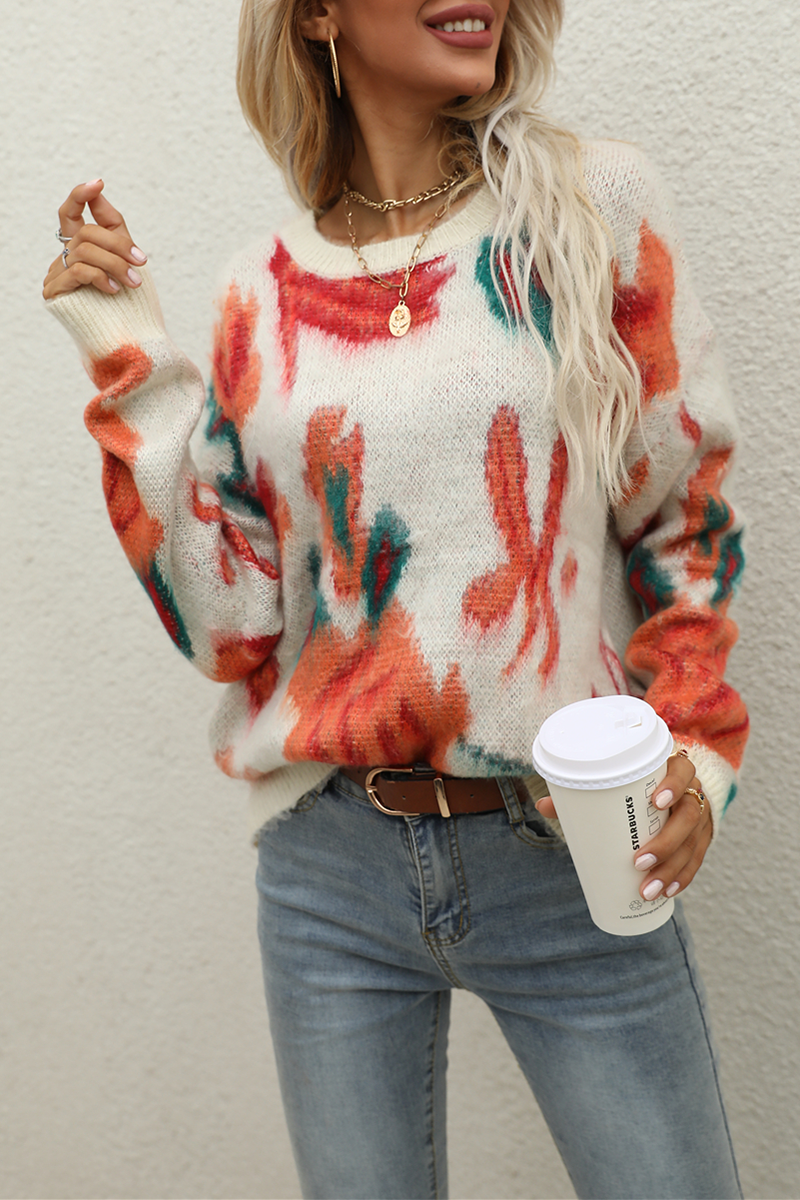 Heidi-Mode | Lässige Druck Basic O-Hals Tops Sweatshirt
